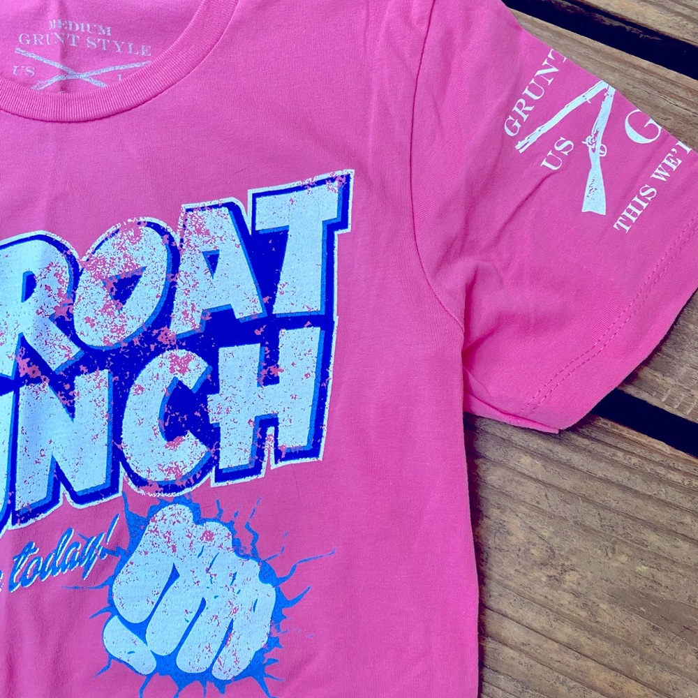 WOMENS SZ MEDIUM GRUNT STYLE GRAPHIC PINK T-SHIRT THROAT PUNCH NEW WITHOUT TAGS